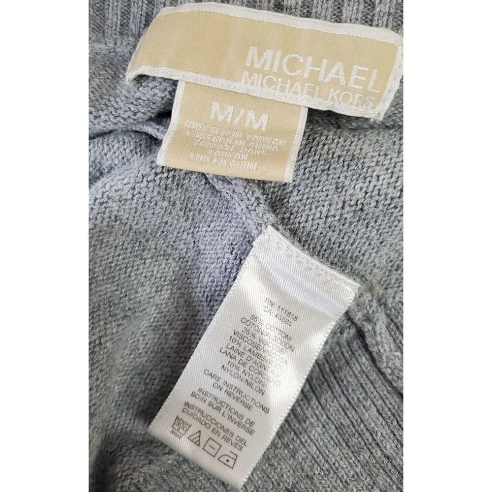 Michael Kors Med Cardigan Button Sweater Oversized Patch Pocket Lambswool Cotton